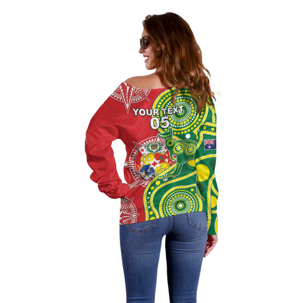 Custom Tonga Australia Rugby Off Shoulder Sweater Kangaroos And Tonga Mate Maa Together LT05 - Polynesian Pride