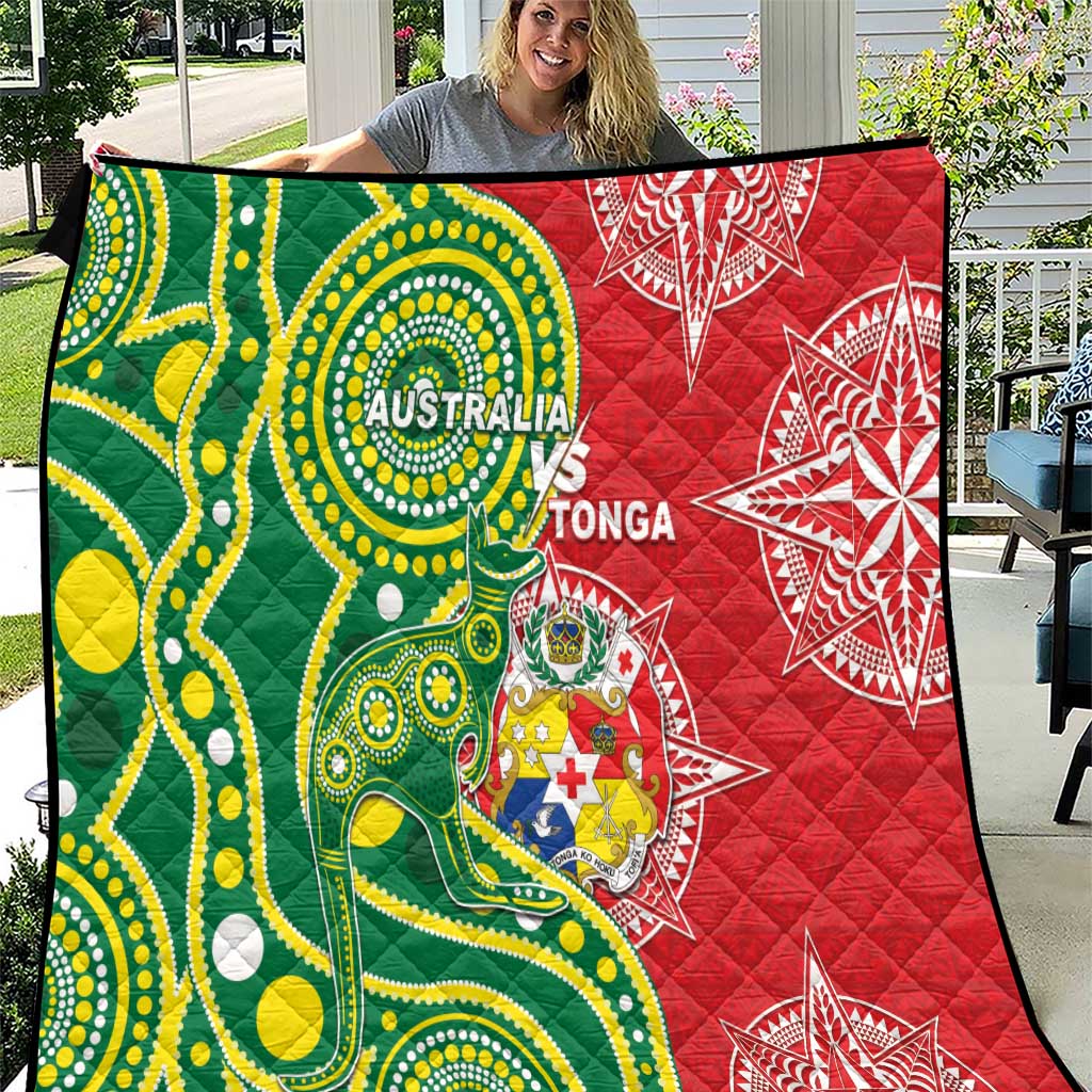 Tonga Australia Rugby Quilt Kangaroos And Tonga Mate Maa Together LT05 Green - Polynesian Pride