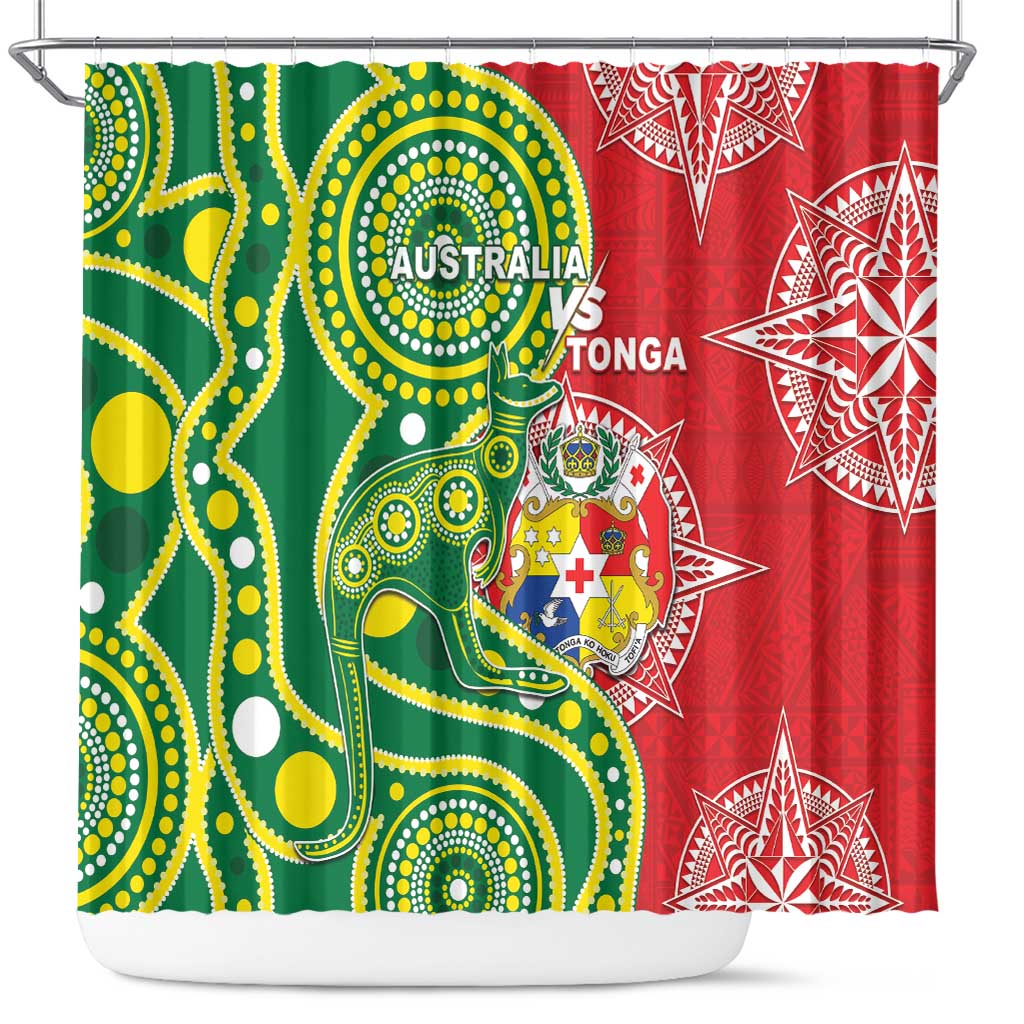 Tonga Australia Rugby Shower Curtain Kangaroos And Tonga Mate Maa Together LT05 Green - Polynesian Pride