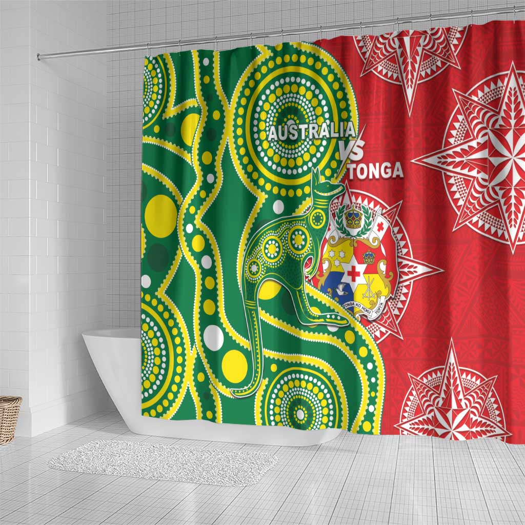 Tonga Australia Rugby Shower Curtain Kangaroos And Tonga Mate Maa Together LT05 - Polynesian Pride