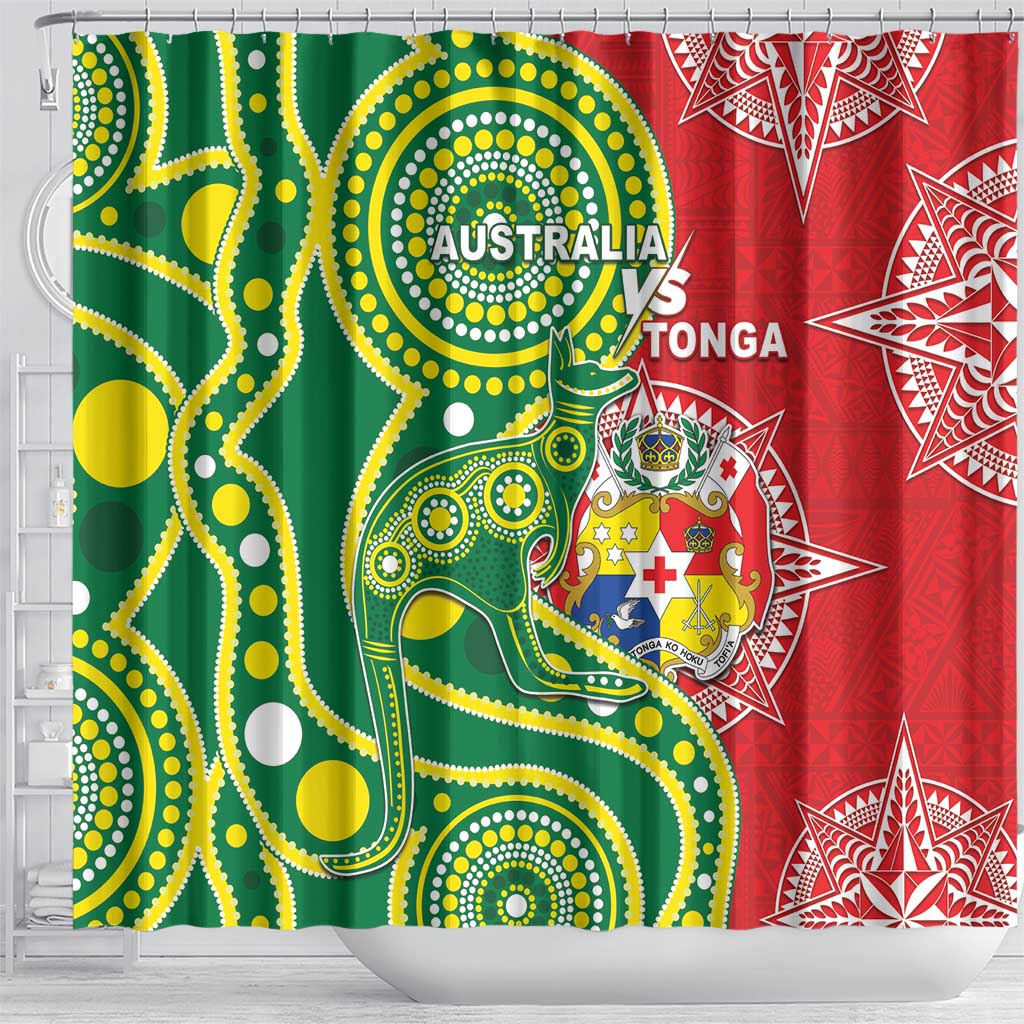 Tonga Australia Rugby Shower Curtain Kangaroos And Tonga Mate Maa Together LT05 - Polynesian Pride