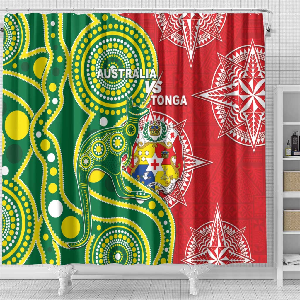 Tonga Australia Rugby Shower Curtain Kangaroos And Tonga Mate Maa Together LT05 - Polynesian Pride