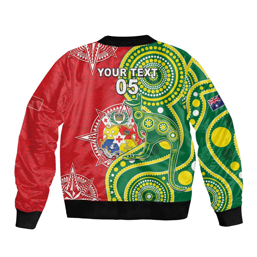Custom Tonga Australia Rugby Sleeve Zip Bomber Jacket Kangaroos And Tonga Mate Maa Together LT05 - Polynesian Pride