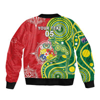 Custom Tonga Australia Rugby Sleeve Zip Bomber Jacket Kangaroos And Tonga Mate Maa Together LT05 - Polynesian Pride