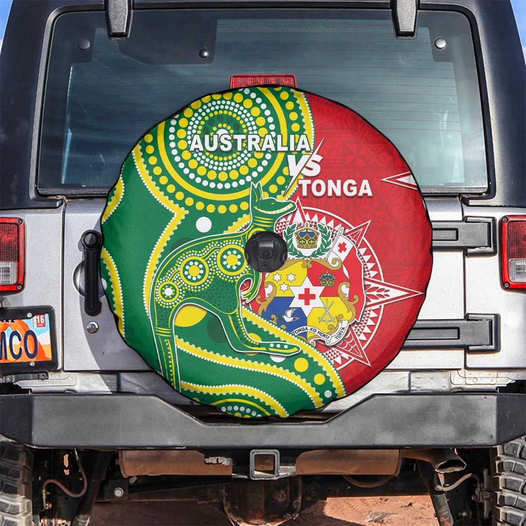Tonga Australia Rugby Spare Tire Cover Kangaroos And Tonga Mate Maa Together LT05 Green - Polynesian Pride
