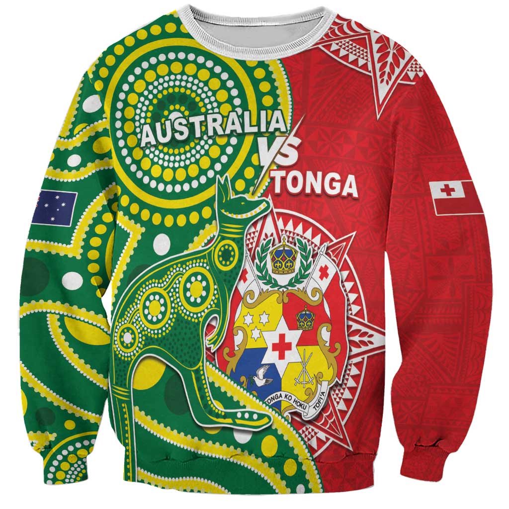 Custom Tonga Australia Rugby Sweatshirt Kangaroos And Tonga Mate Maa Together LT05 Unisex Green - Polynesian Pride
