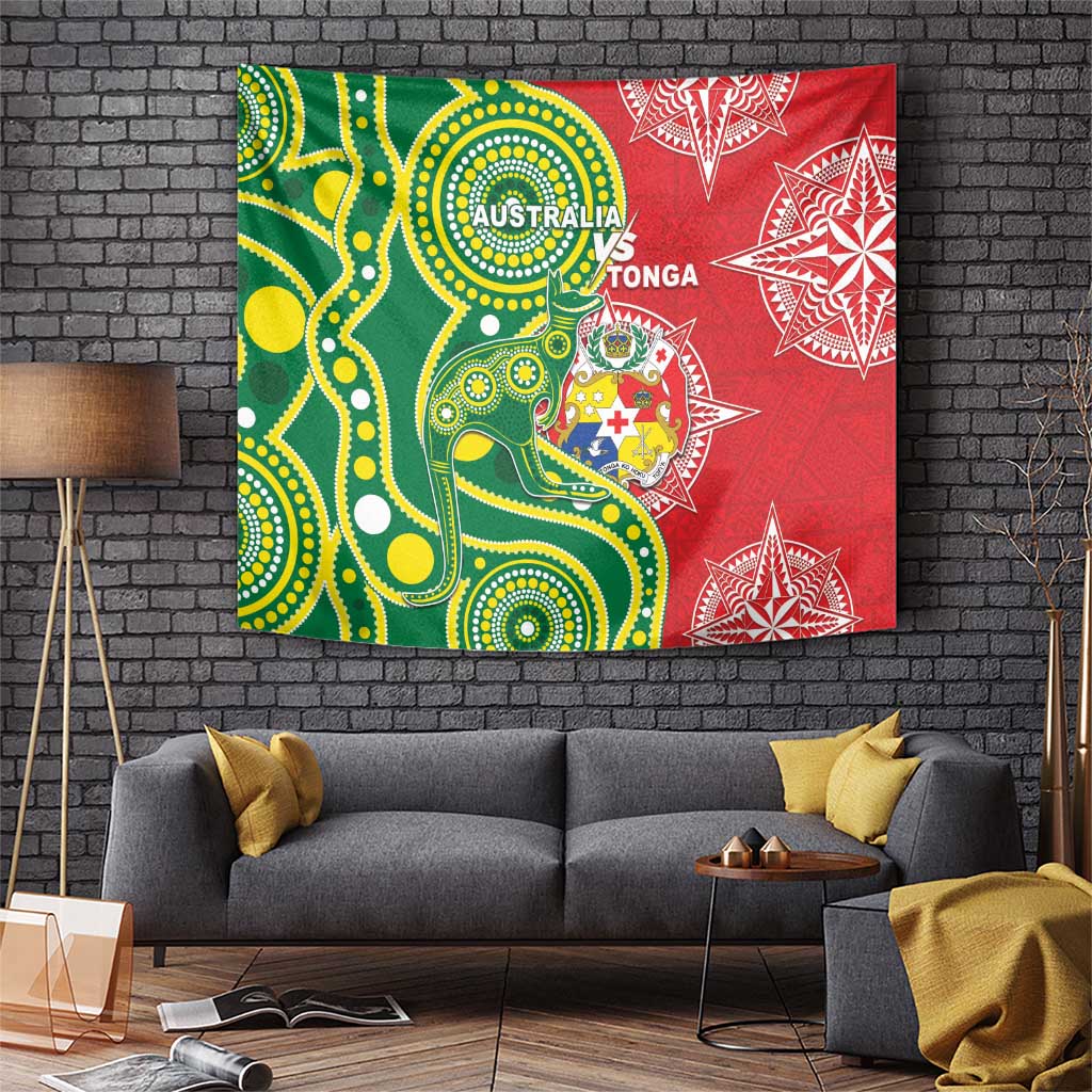 Tonga Australia Rugby Tapestry Kangaroos And Tonga Mate Maa Together LT05 Green - Polynesian Pride