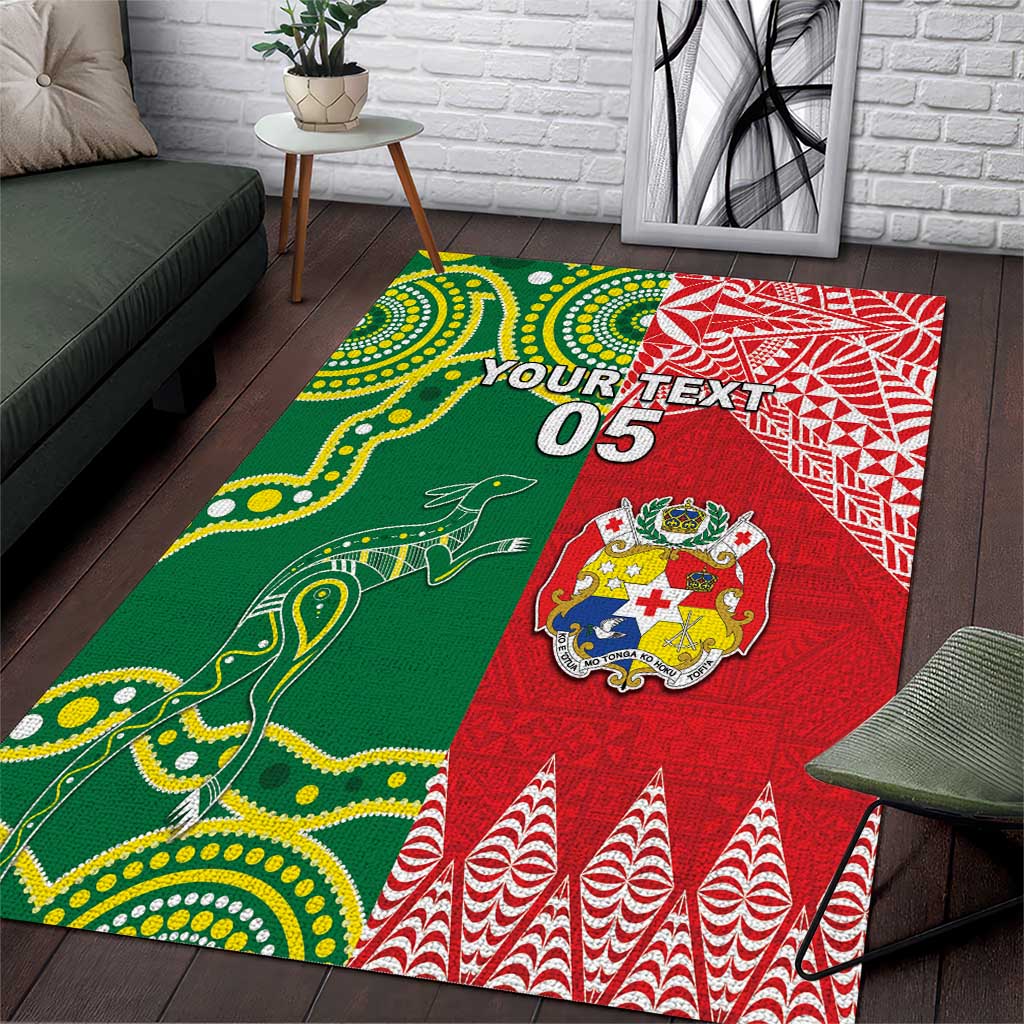 Custom Tonga XIII And Australia Kangaroos Area Rug Mate Maa Tongan Ngatu With Aboriginal LT05 Red - Polynesian Pride