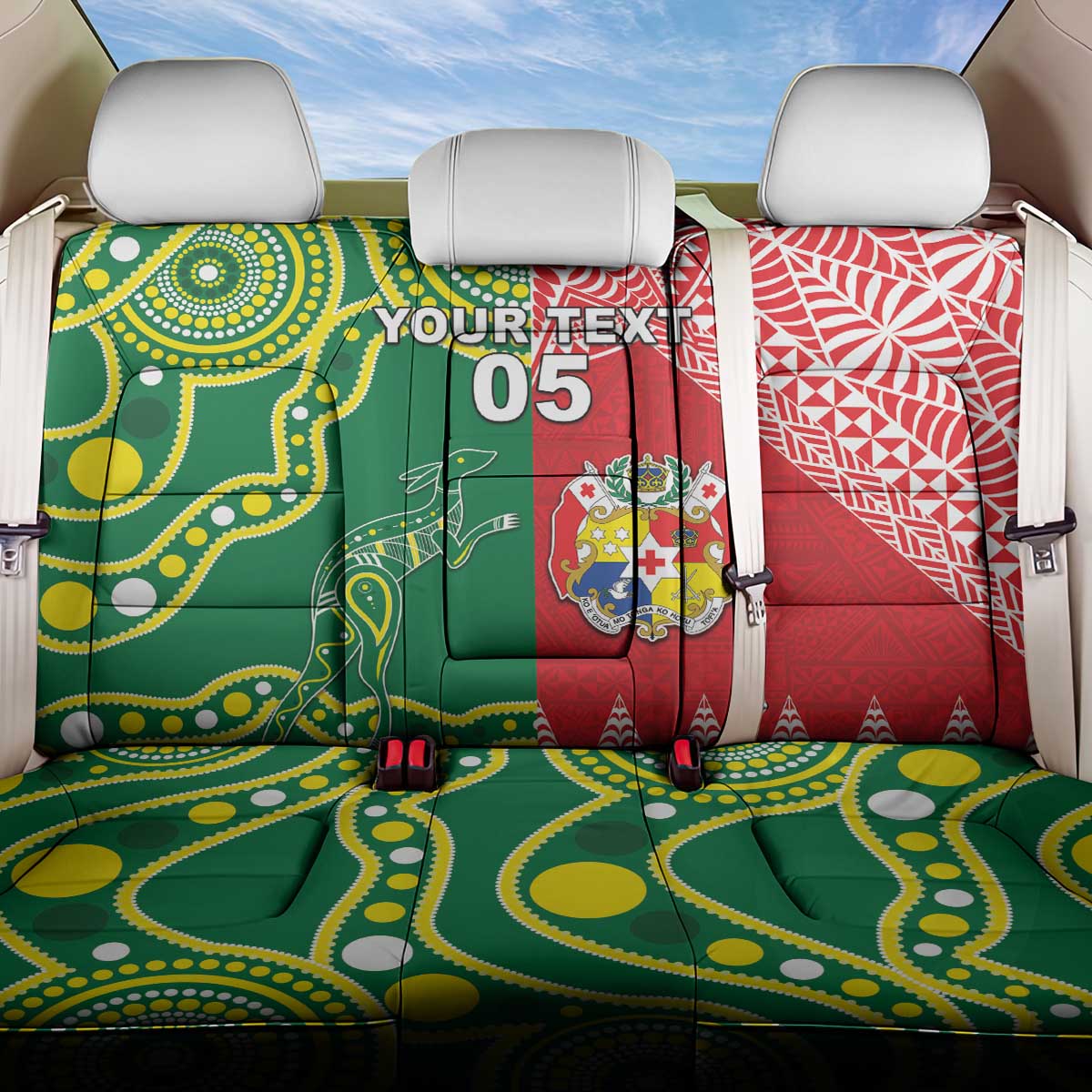 Custom Tonga XIII And Australia Kangaroos Back Car Seat Cover Mate Maa Tongan Ngatu With Aboriginal LT05 One Size Red - Polynesian Pride