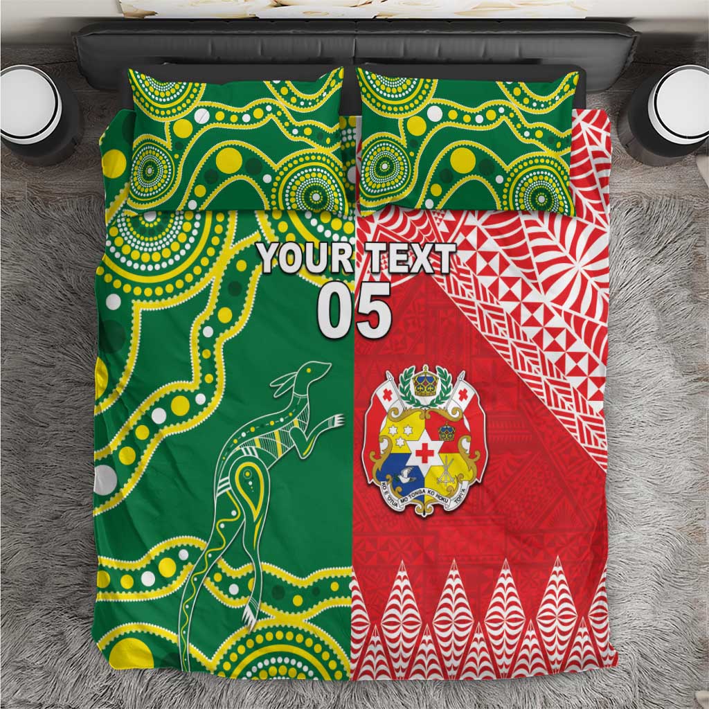 Custom Tonga XIII And Australia Kangaroos Bedding Set Mate Maa Tongan Ngatu With Aboriginal LT05 Red - Polynesian Pride