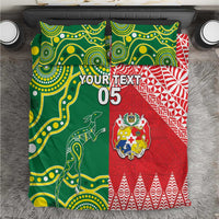 Custom Tonga XIII And Australia Kangaroos Bedding Set Mate Maa Tongan Ngatu With Aboriginal LT05 Red - Polynesian Pride