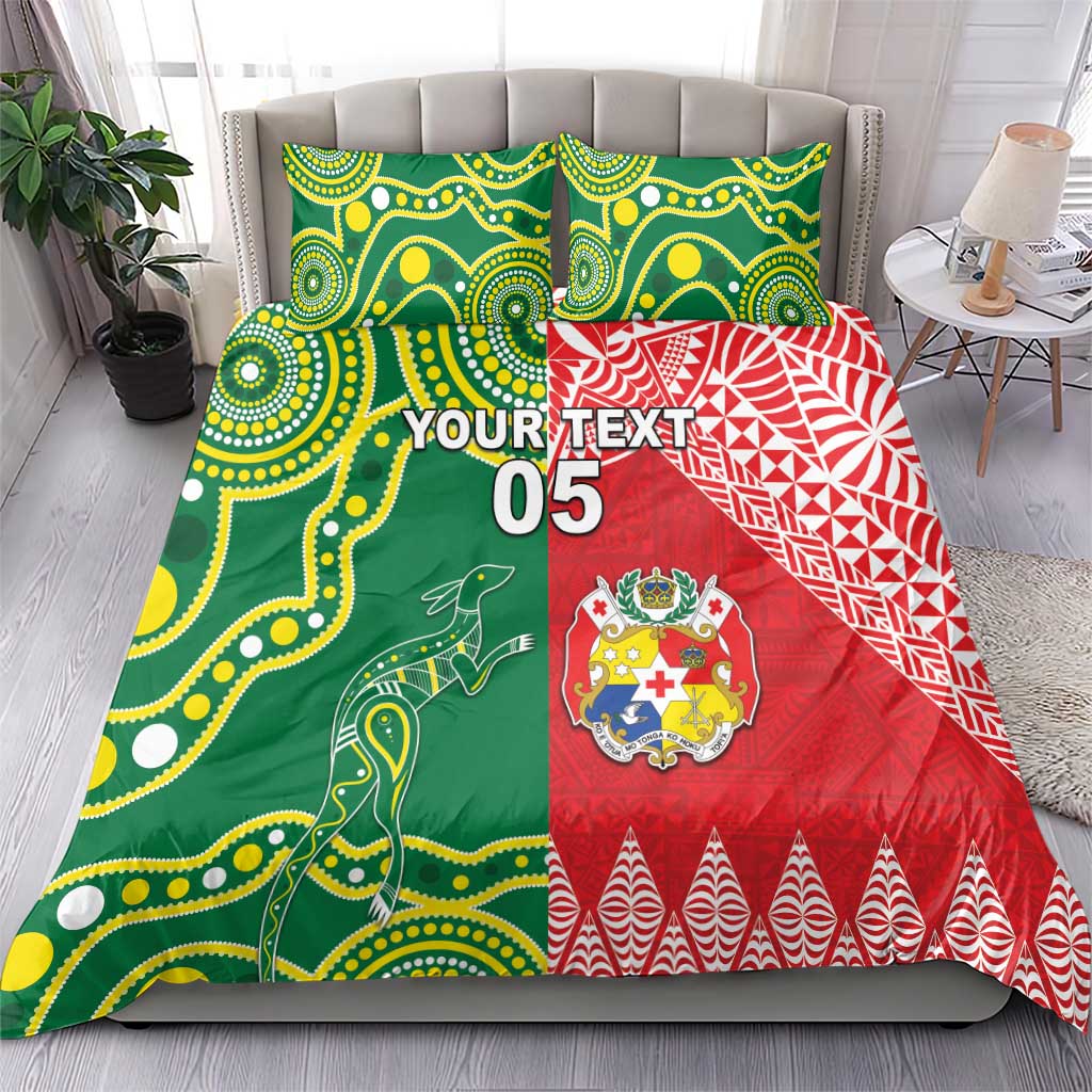 Custom Tonga XIII And Australia Kangaroos Bedding Set Mate Maa Tongan Ngatu With Aboriginal LT05 - Polynesian Pride