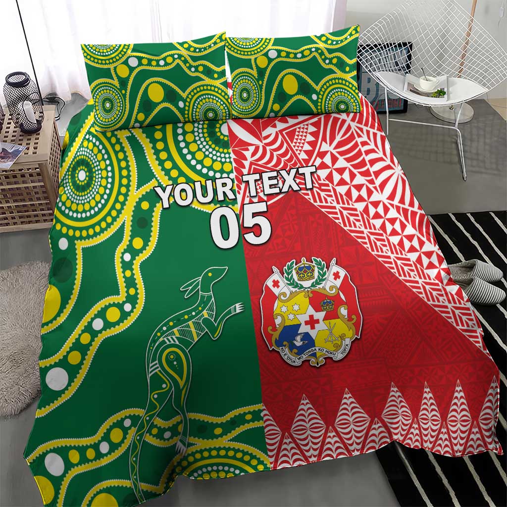 Custom Tonga XIII And Australia Kangaroos Bedding Set Mate Maa Tongan Ngatu With Aboriginal LT05 - Polynesian Pride