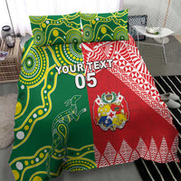 Custom Tonga XIII And Australia Kangaroos Bedding Set Mate Maa Tongan Ngatu With Aboriginal LT05 - Polynesian Pride