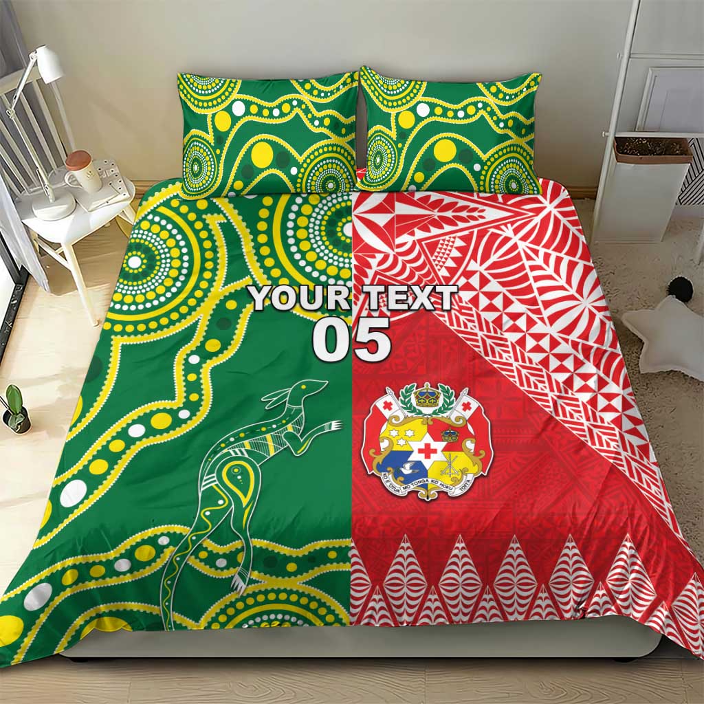 Custom Tonga XIII And Australia Kangaroos Bedding Set Mate Maa Tongan Ngatu With Aboriginal LT05 - Polynesian Pride
