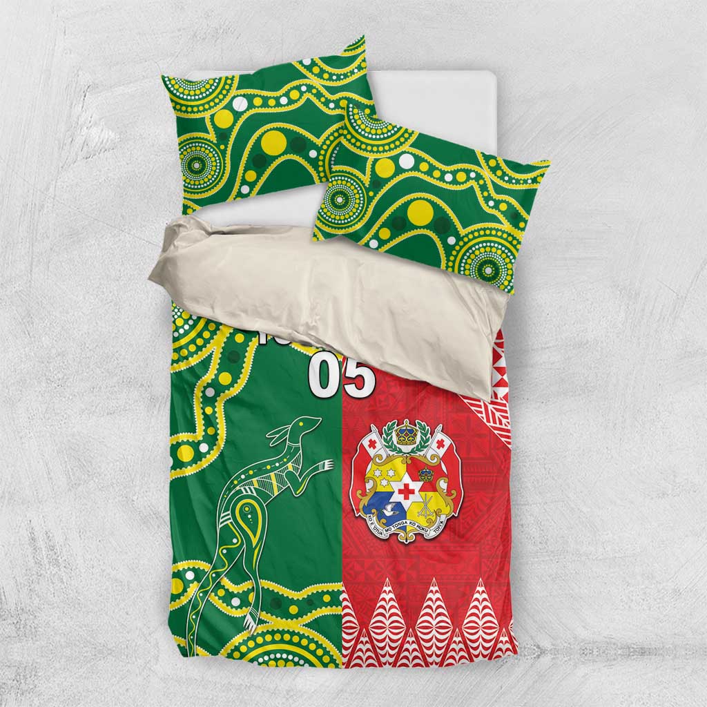 Custom Tonga XIII And Australia Kangaroos Bedding Set Mate Maa Tongan Ngatu With Aboriginal LT05 US Twin 172cm x 218cm Red - Polynesian Pride