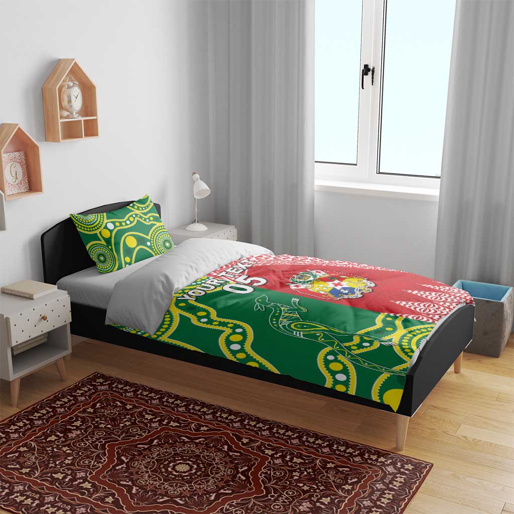 Custom Tonga XIII And Australia Kangaroos Bedding Set Mate Maa Tongan Ngatu With Aboriginal LT05 - Polynesian Pride