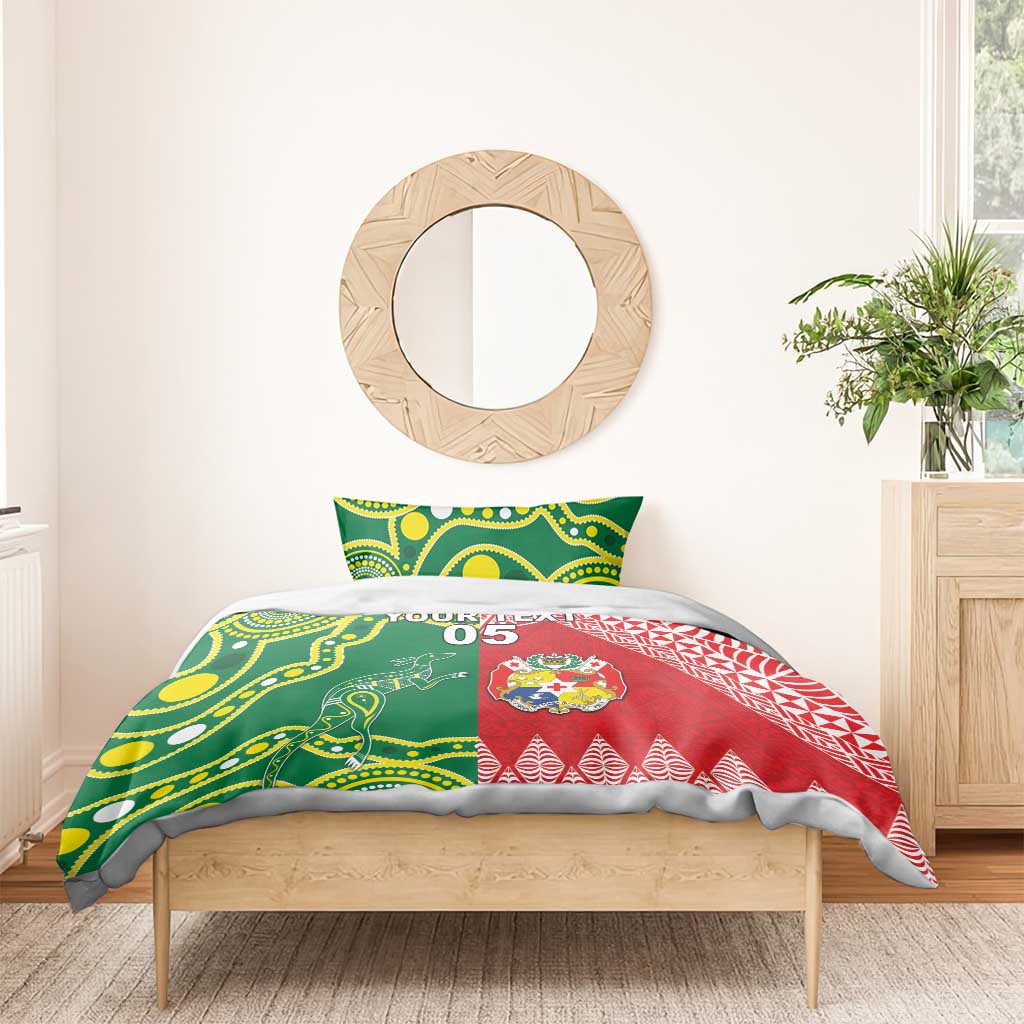 Custom Tonga XIII And Australia Kangaroos Bedding Set Mate Maa Tongan Ngatu With Aboriginal LT05 - Polynesian Pride
