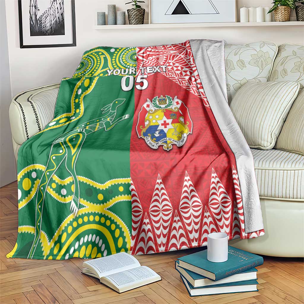Custom Tonga XIII And Australia Kangaroos Blanket Mate Maa Tongan Ngatu With Aboriginal LT05 Red - Polynesian Pride