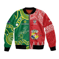 Custom Tonga XIII And Australia Kangaroos Bomber Jacket Mate Maa Tongan Ngatu With Aboriginal LT05 Unisex Red - Polynesian Pride