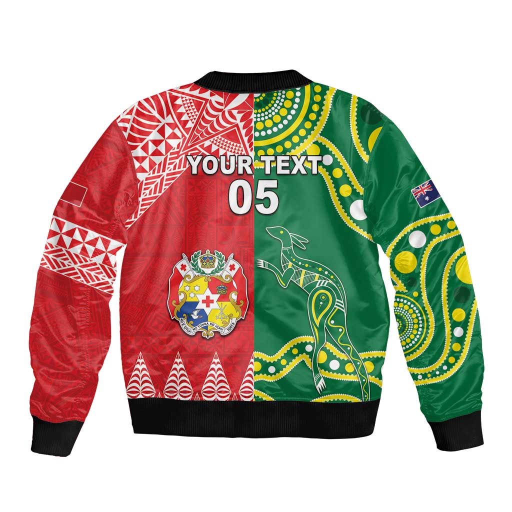 Custom Tonga XIII And Australia Kangaroos Bomber Jacket Mate Maa Tongan Ngatu With Aboriginal LT05 - Polynesian Pride