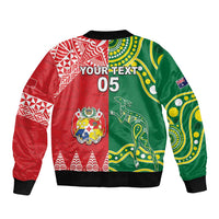 Custom Tonga XIII And Australia Kangaroos Bomber Jacket Mate Maa Tongan Ngatu With Aboriginal LT05 - Polynesian Pride