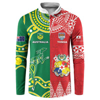 Custom Tonga XIII And Australia Kangaroos Button Sweatshirt Mate Maa Tongan Ngatu With Aboriginal LT05 Red - Polynesian Pride