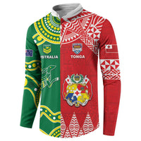Custom Tonga XIII And Australia Kangaroos Button Sweatshirt Mate Maa Tongan Ngatu With Aboriginal LT05 - Polynesian Pride