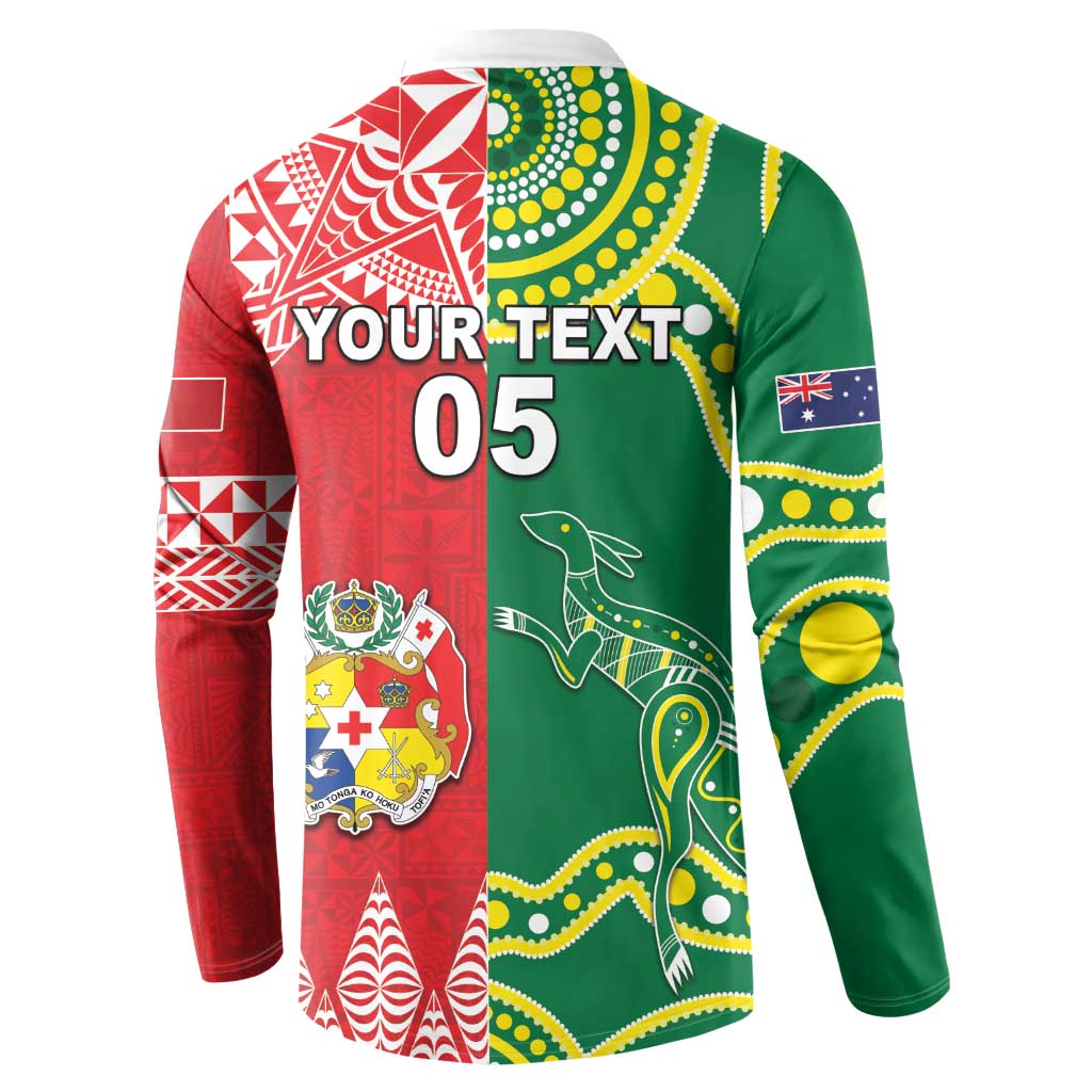 Custom Tonga XIII And Australia Kangaroos Button Sweatshirt Mate Maa Tongan Ngatu With Aboriginal LT05 - Polynesian Pride