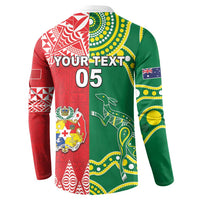 Custom Tonga XIII And Australia Kangaroos Button Sweatshirt Mate Maa Tongan Ngatu With Aboriginal LT05 - Polynesian Pride