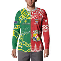 Custom Tonga XIII And Australia Kangaroos Button Sweatshirt Mate Maa Tongan Ngatu With Aboriginal LT05 - Polynesian Pride