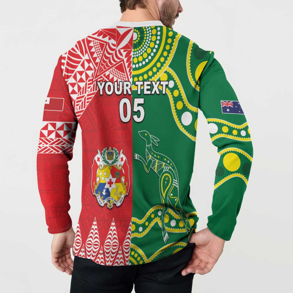 Custom Tonga XIII And Australia Kangaroos Button Sweatshirt Mate Maa Tongan Ngatu With Aboriginal LT05 - Polynesian Pride