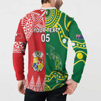 Custom Tonga XIII And Australia Kangaroos Button Sweatshirt Mate Maa Tongan Ngatu With Aboriginal LT05 - Polynesian Pride
