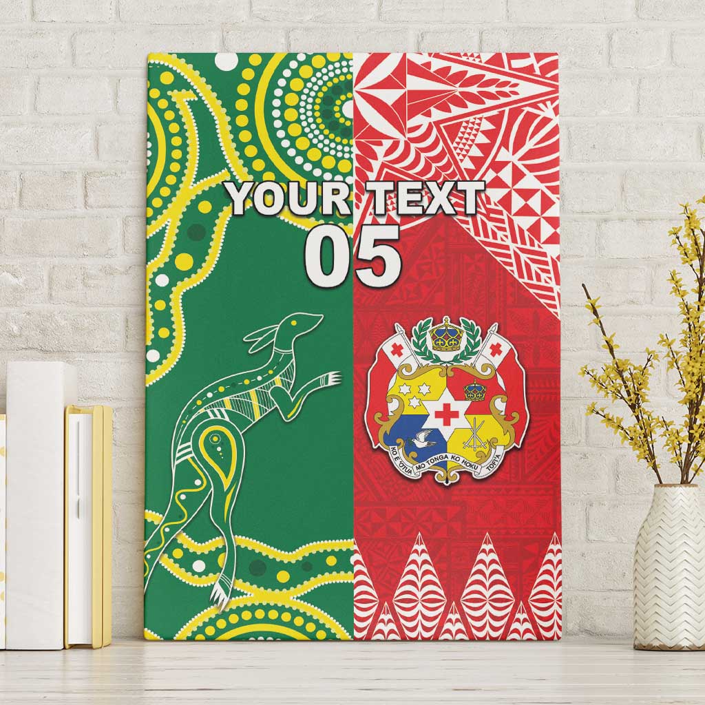 Custom Tonga XIII And Australia Kangaroos Canvas Wall Art Mate Maa Tongan Ngatu With Aboriginal LT05 Without Frame Red - Polynesian Pride
