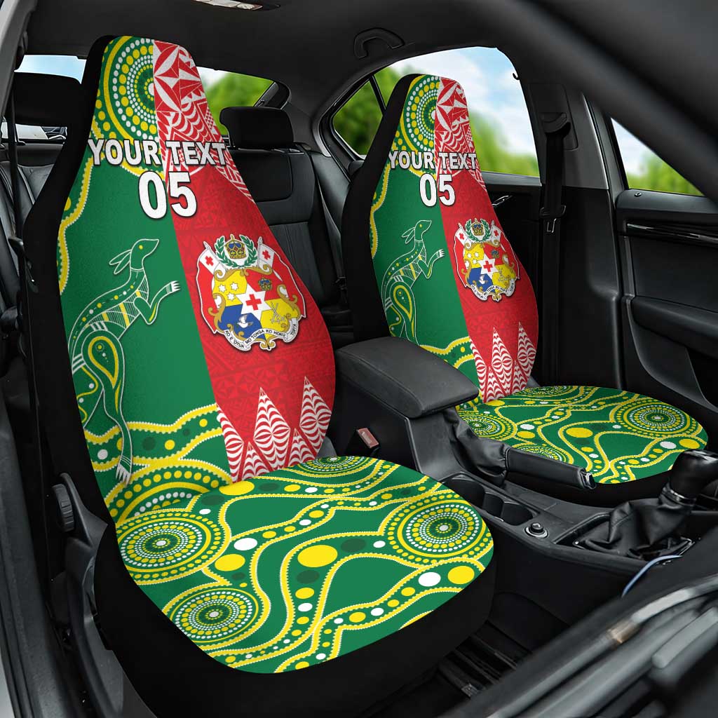 Custom Tonga XIII And Australia Kangaroos Car Seat Cover Mate Maa Tongan Ngatu With Aboriginal LT05 One Size Red - Polynesian Pride