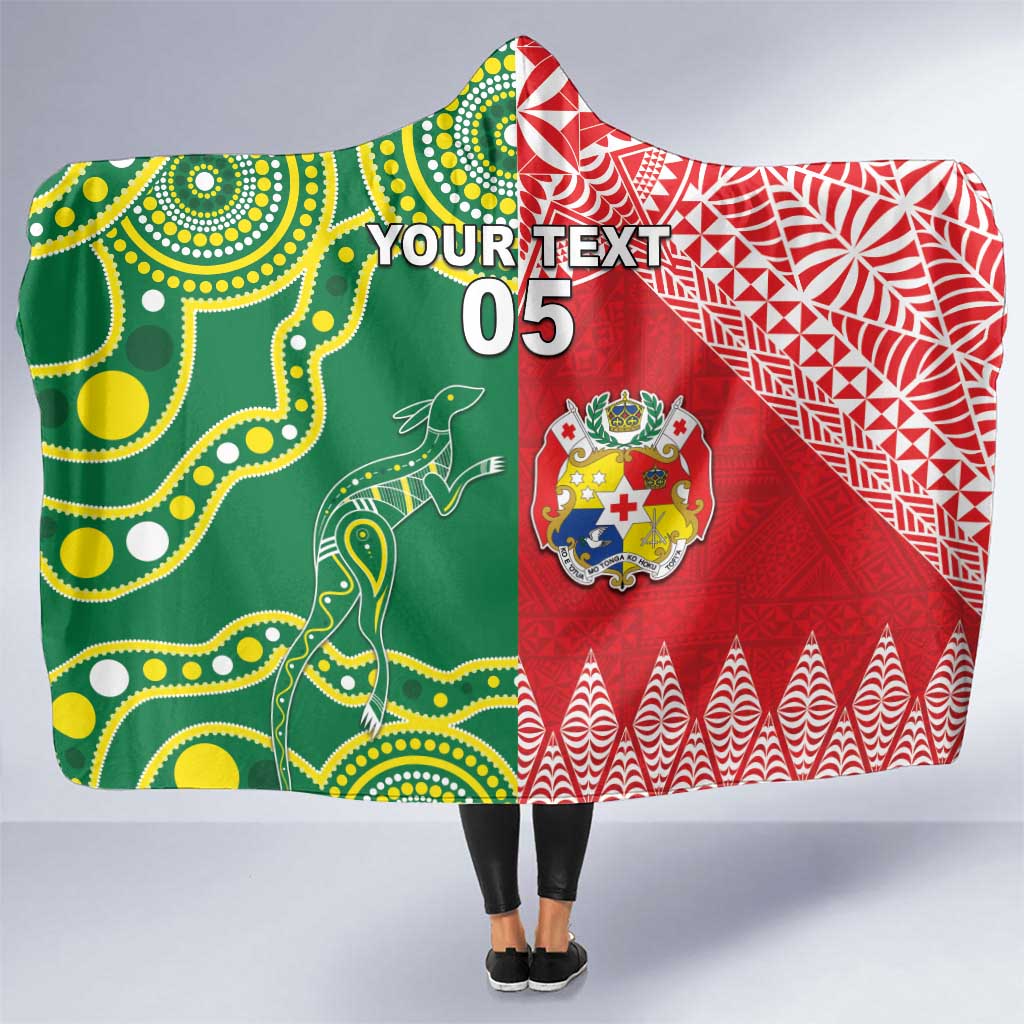 Custom Tonga XIII And Australia Kangaroos Hooded Blanket Mate Maa Tongan Ngatu With Aboriginal LT05 One Size Red - Polynesian Pride