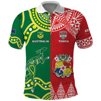 Custom Tonga XIII And Australia Kangaroos Polo Shirt Mate Maa Tongan Ngatu With Aboriginal LT05 Red - Polynesian Pride