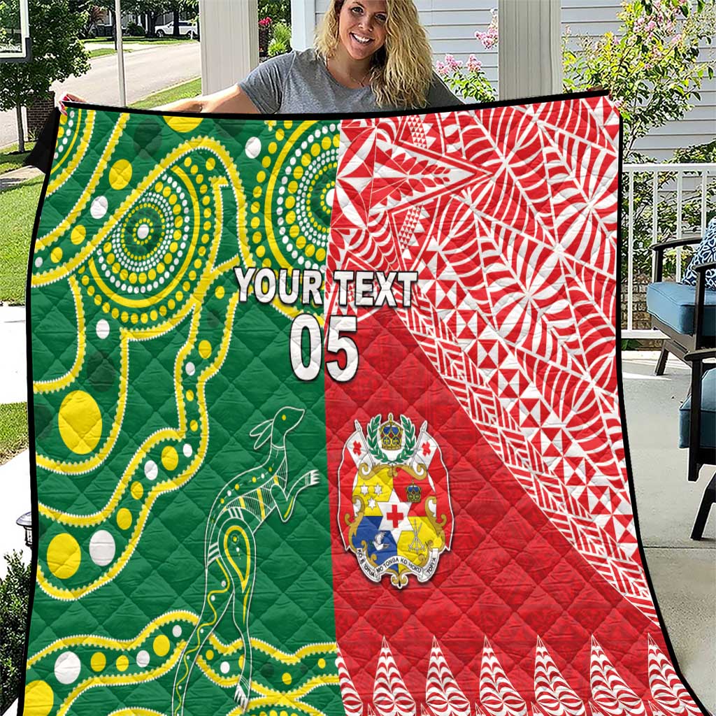 Custom Tonga XIII And Australia Kangaroos Quilt Mate Maa Tongan Ngatu With Aboriginal LT05 Red - Polynesian Pride