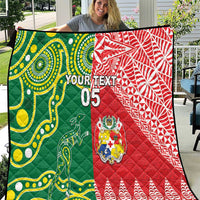 Custom Tonga XIII And Australia Kangaroos Quilt Mate Maa Tongan Ngatu With Aboriginal LT05 Red - Polynesian Pride