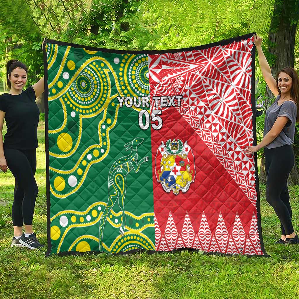 Custom Tonga XIII And Australia Kangaroos Quilt Mate Maa Tongan Ngatu With Aboriginal LT05 - Polynesian Pride