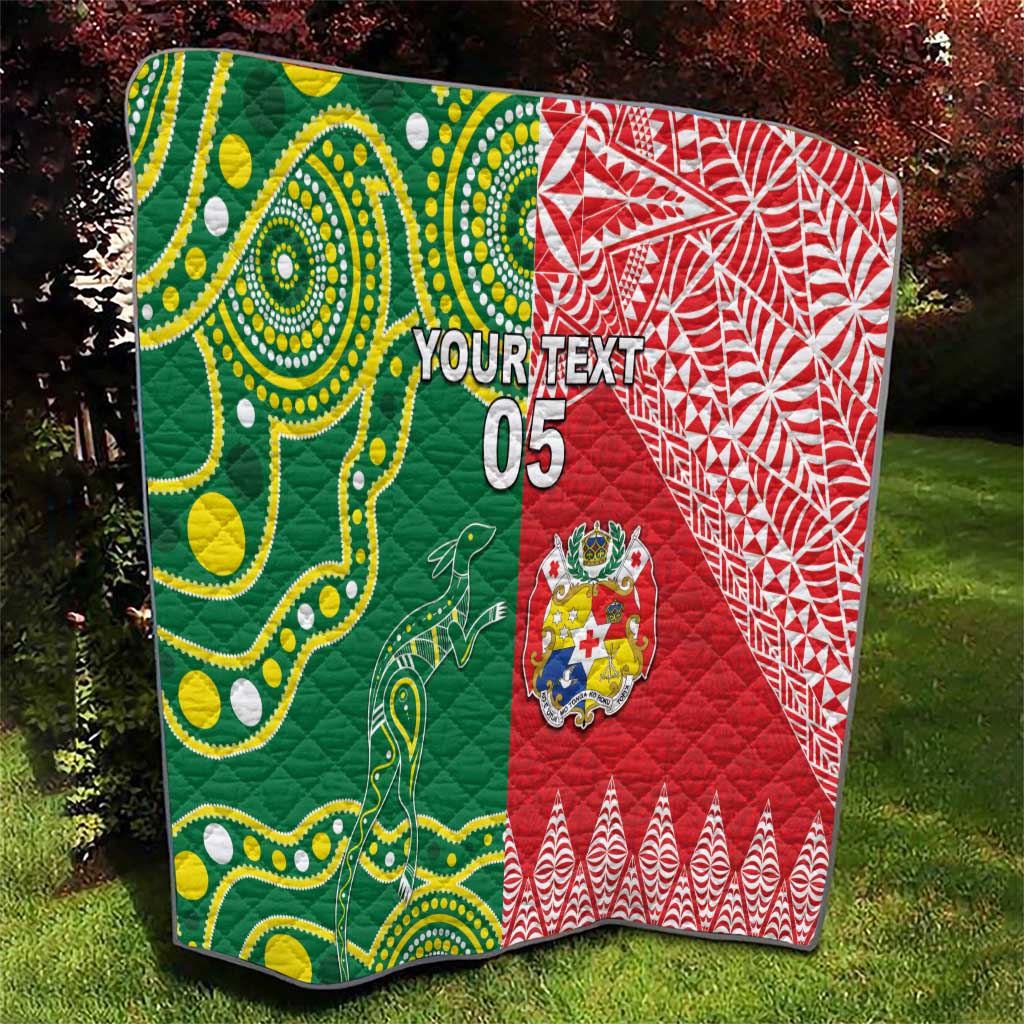 Custom Tonga XIII And Australia Kangaroos Quilt Mate Maa Tongan Ngatu With Aboriginal LT05 - Polynesian Pride