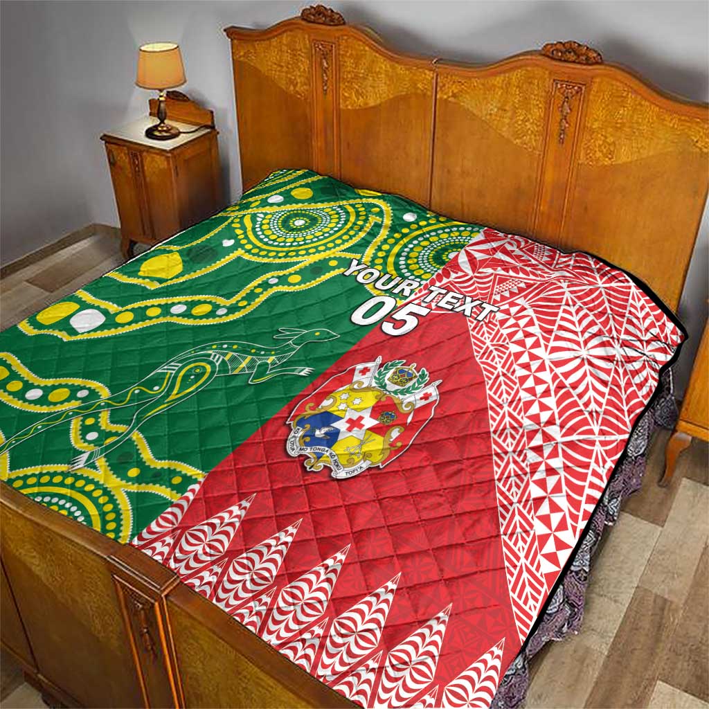 Custom Tonga XIII And Australia Kangaroos Quilt Mate Maa Tongan Ngatu With Aboriginal LT05 - Polynesian Pride