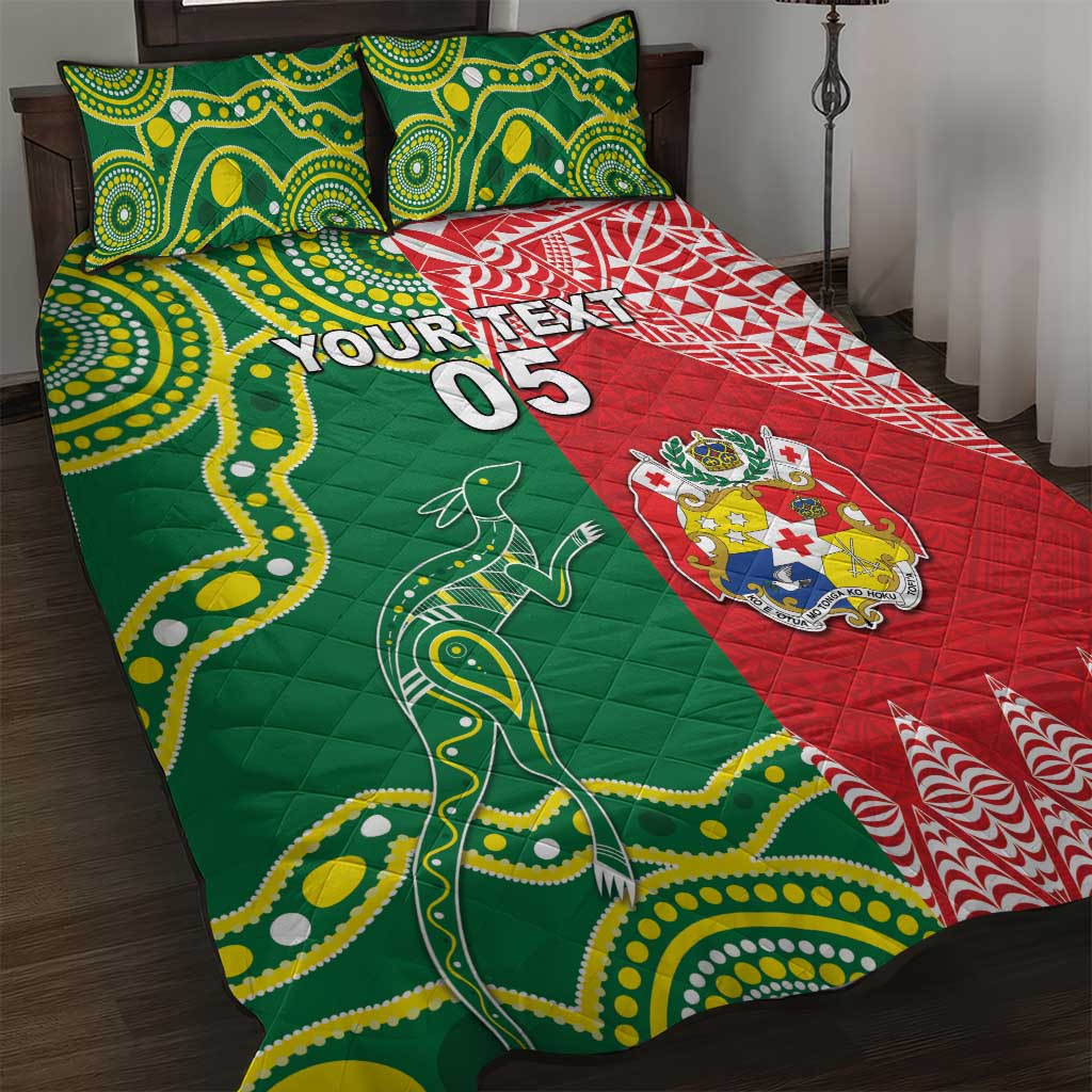 Custom Tonga XIII And Australia Kangaroos Quilt Bed Set Mate Maa Tongan Ngatu With Aboriginal LT05 Red - Polynesian Pride
