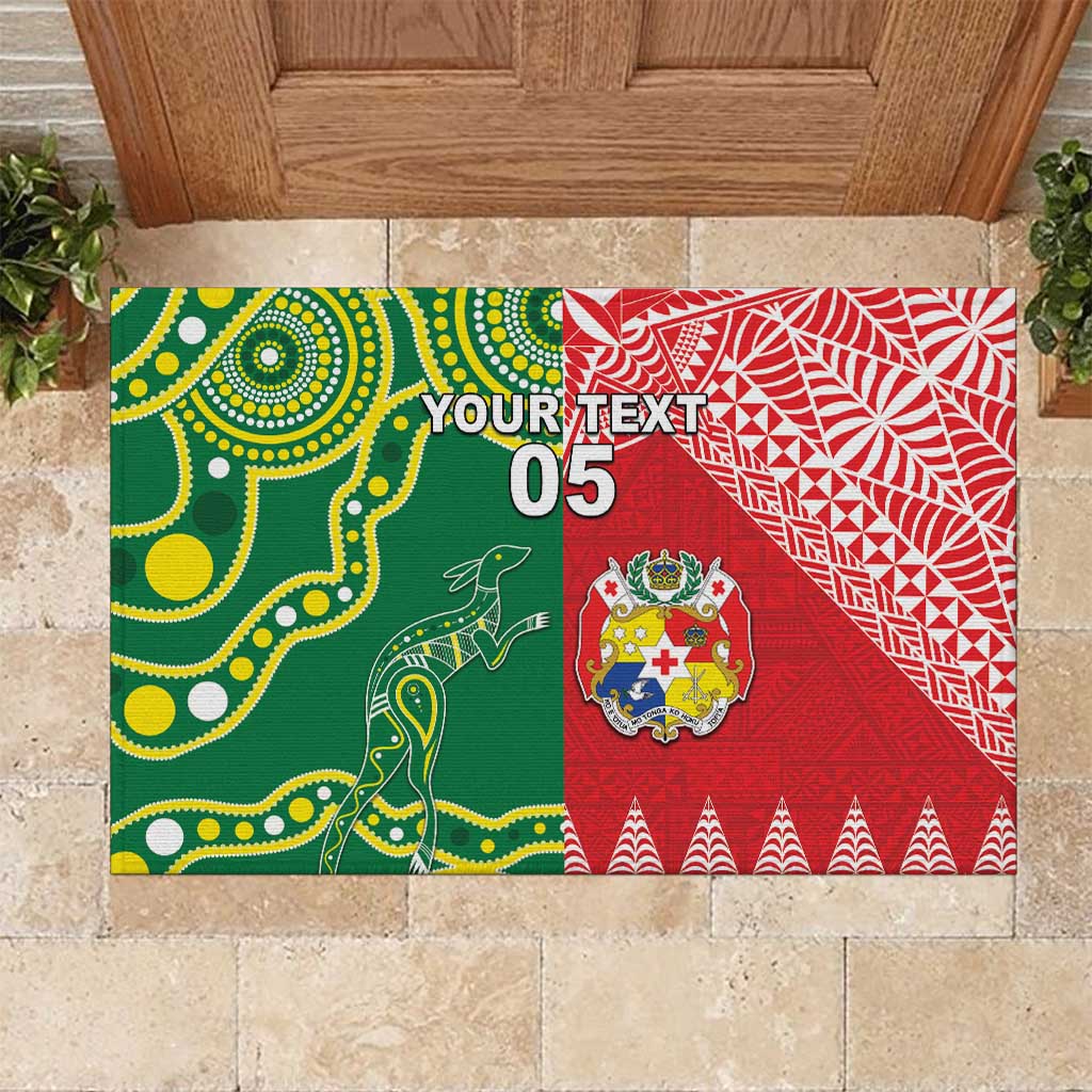 Custom Tonga XIII And Australia Kangaroos Rubber Doormat Mate Maa Tongan Ngatu With Aboriginal LT05 Red - Polynesian Pride