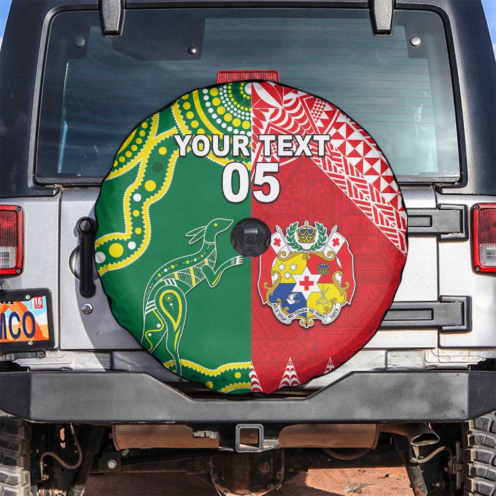 Custom Tonga XIII And Australia Kangaroos Spare Tire Cover Mate Maa Tongan Ngatu With Aboriginal