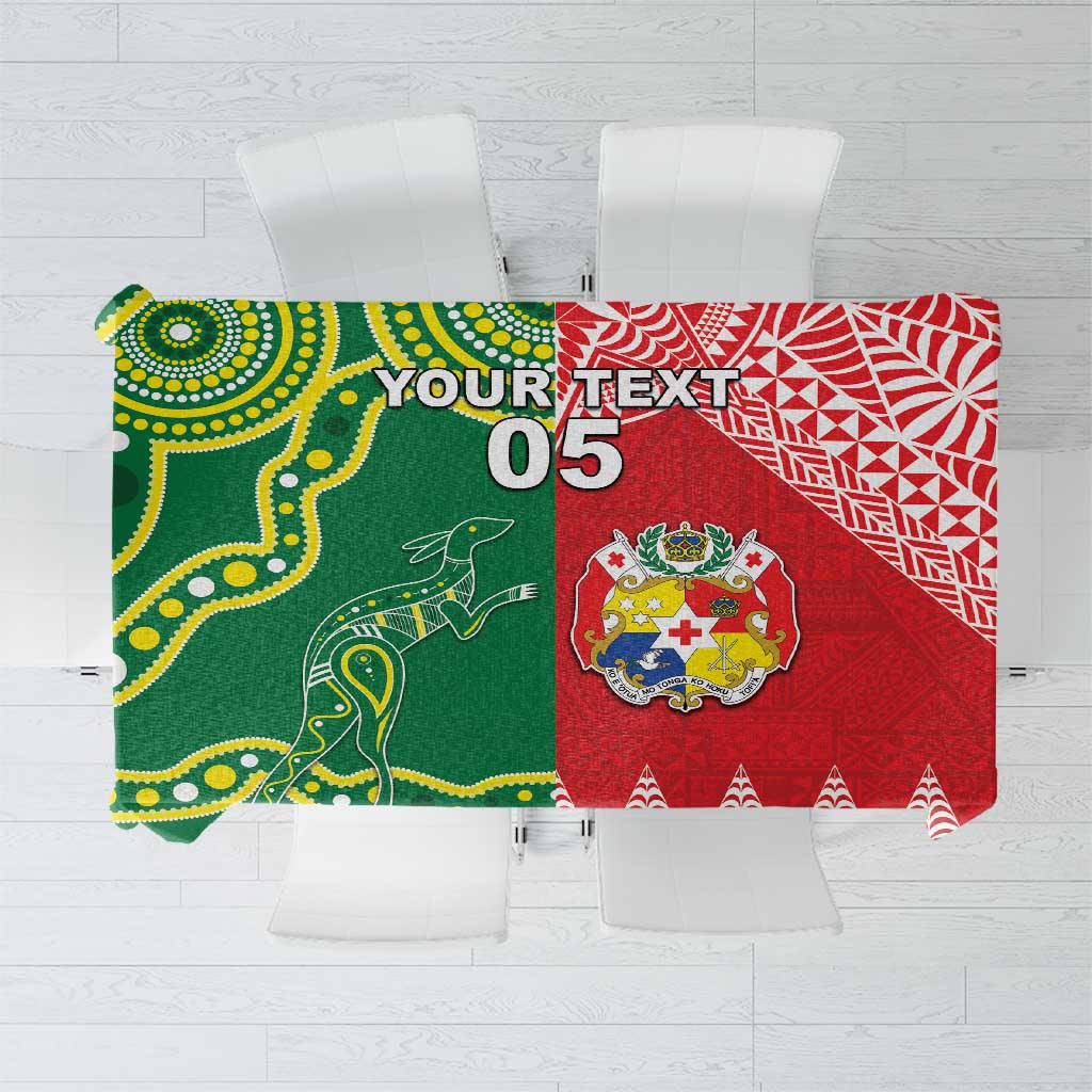 Custom Tonga XIII And Australia Kangaroos Tablecloth Mate Maa Tongan Ngatu With Aboriginal LT05 Red - Polynesian Pride