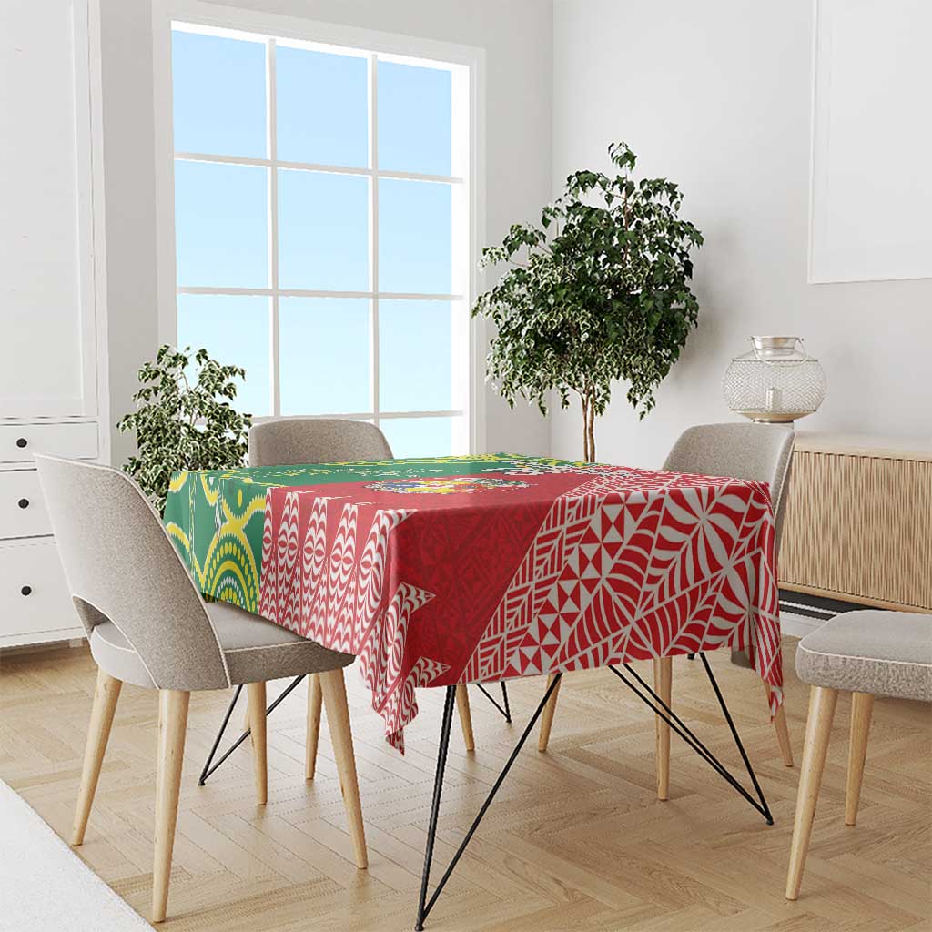 Custom Tonga XIII And Australia Kangaroos Tablecloth Mate Maa Tongan Ngatu With Aboriginal LT05 - Polynesian Pride