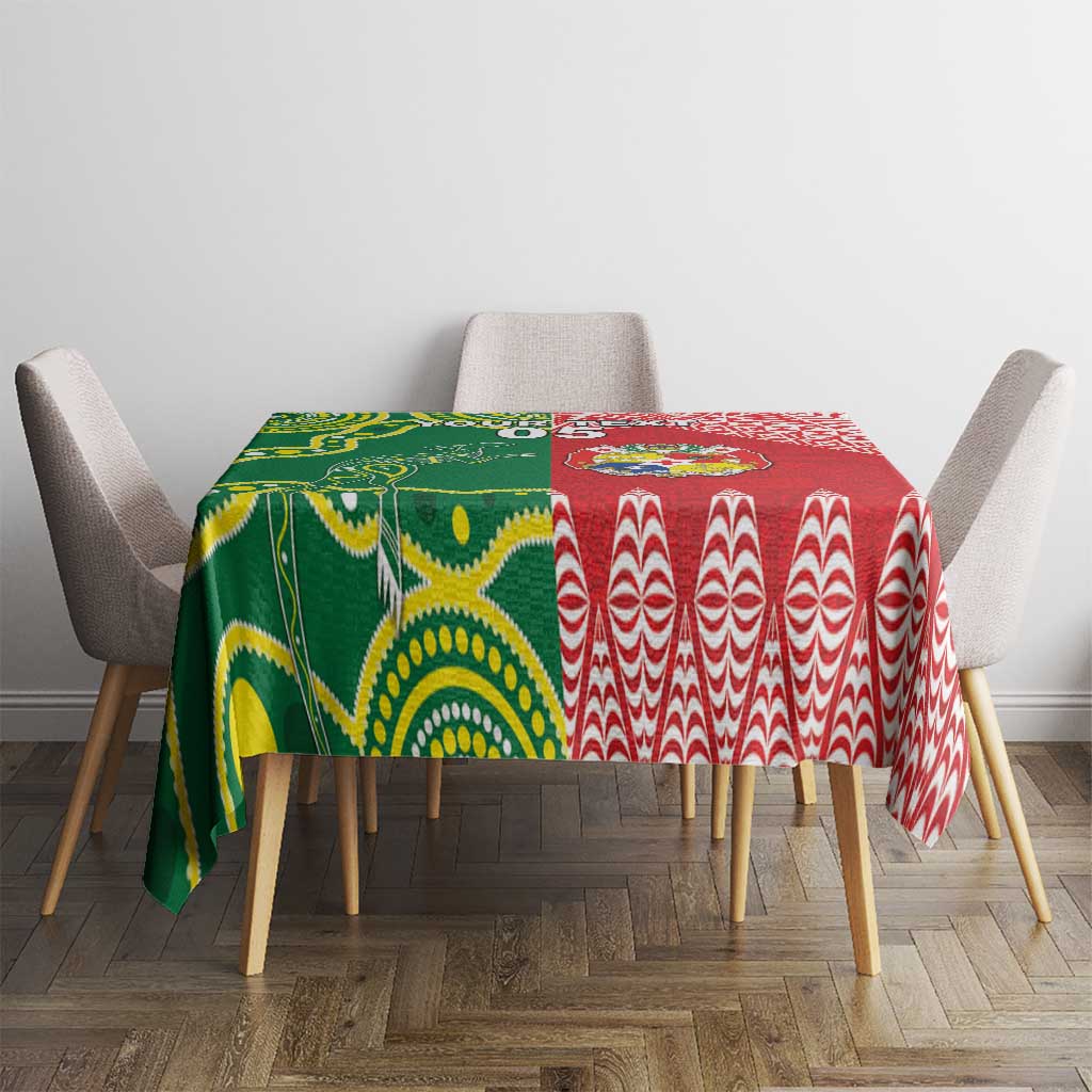 Custom Tonga XIII And Australia Kangaroos Tablecloth Mate Maa Tongan Ngatu With Aboriginal LT05 - Polynesian Pride