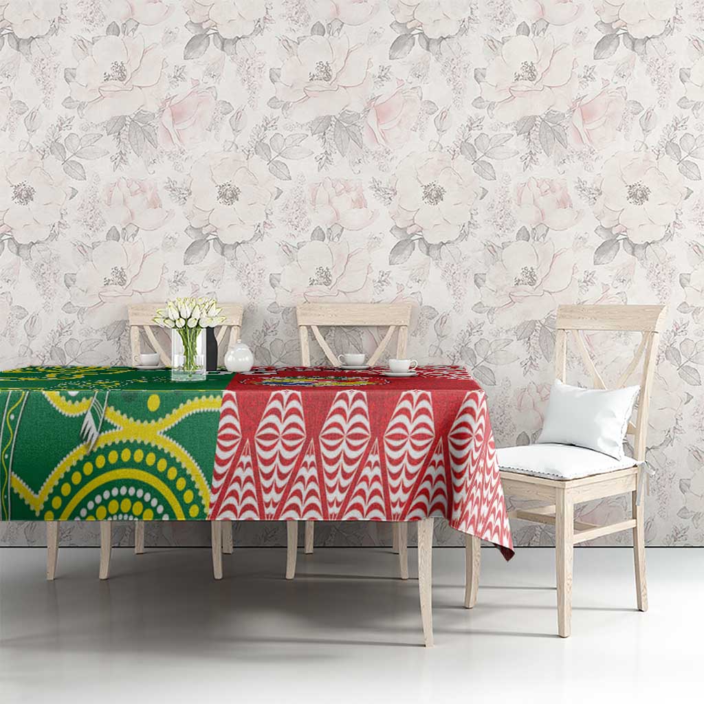Custom Tonga XIII And Australia Kangaroos Tablecloth Mate Maa Tongan Ngatu With Aboriginal LT05 - Polynesian Pride