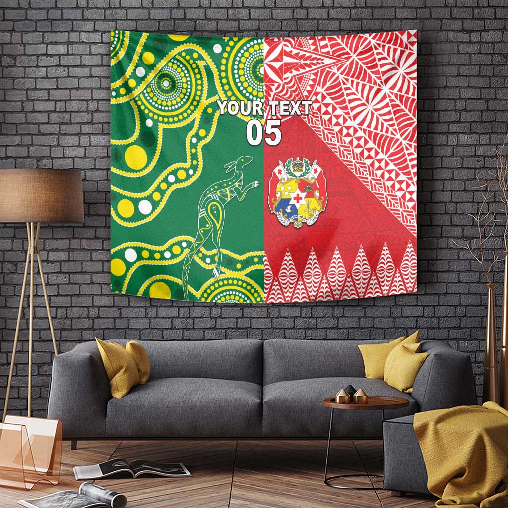 Custom Tonga XIII And Australia Kangaroos Tapestry Mate Maa Tongan Ngatu With Aboriginal LT05 Red - Polynesian Pride